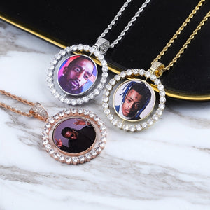 Circle and Heart shape rotating double-sided Medallions Pendant Necklace