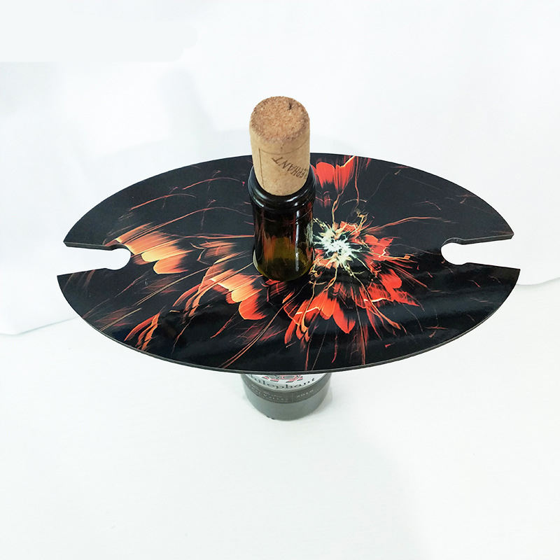Oval Wine Caddy Wood Wine Holder with wooden Blank Glass Cup Holder