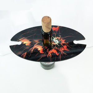 Oval Wine Caddy Wood Wine Holder with wooden Blank Glass Cup Holder